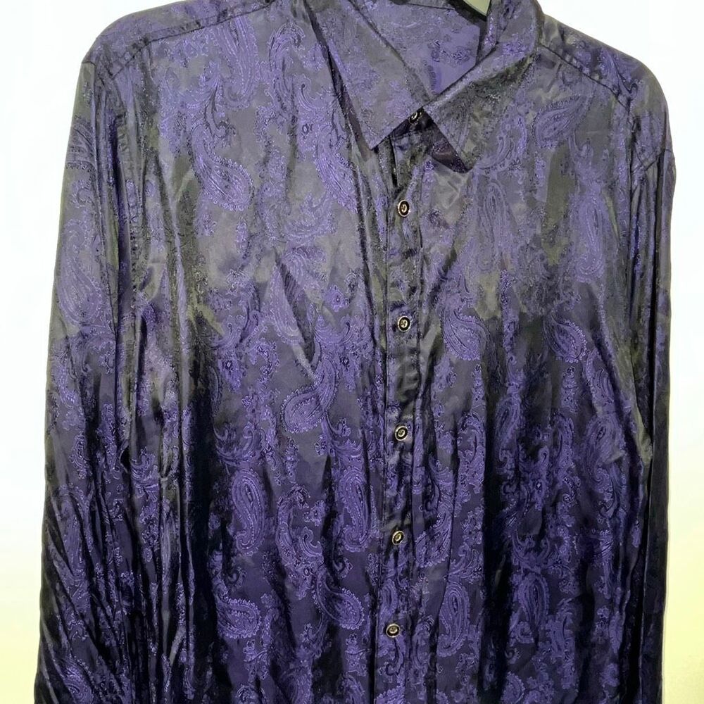 Coofandy Men's Purple Black Paisley Jacquard Button Down Shirt Size Medium - Picture 2 of 9